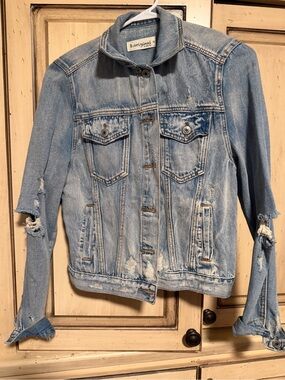 Light Blue Distressed Denim Jacket for Women
